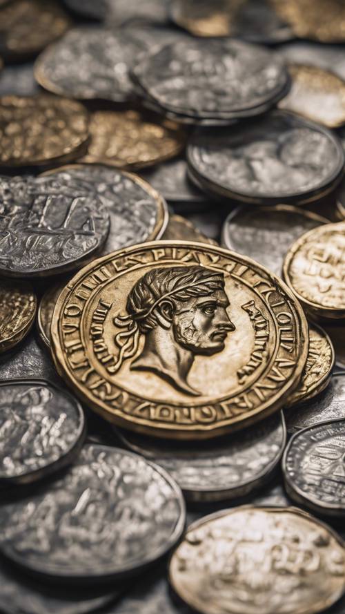 Una moneda antigua detallada hecha de oro y plata de la época romana.