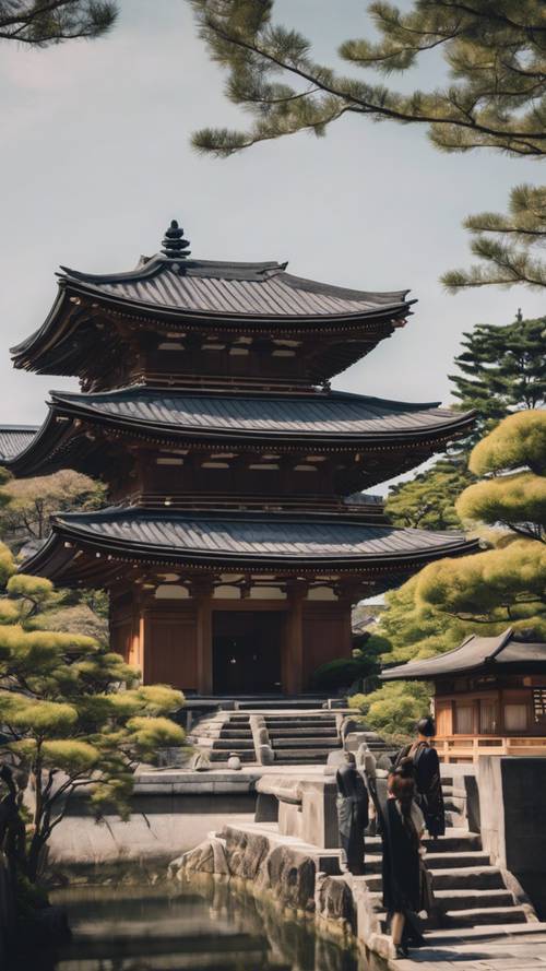 O horizonte tranquilo de Kyoto, uma mistura harmoniosa de templos antigos e arquitetura moderna.