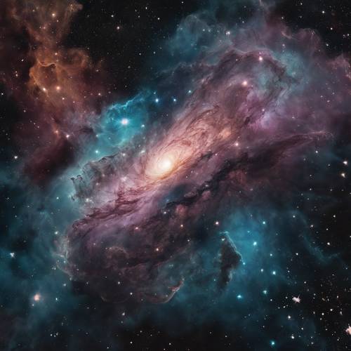 天文般的、脉动的星系星云，在墨黑色的宇宙背景下投射出空灵的色彩。