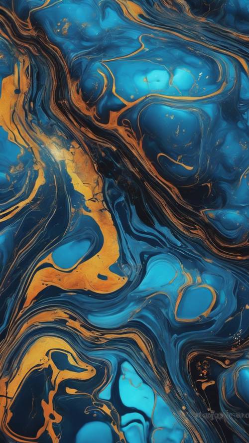 네온 컬러와 빛나는 윤곽선이 독특한 미래 지향적인 Blue Marble 그림입니다.