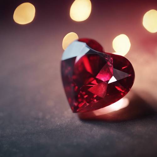 A ruby red heart-shaped gemstone glittering in the light.