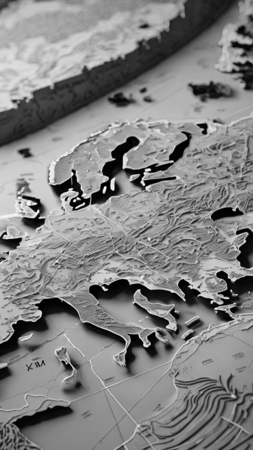 Una mappa del mondo in scala di grigi stampata in 3D straordinariamente dettagliata.