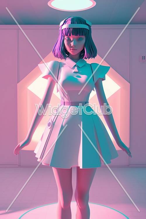 Garota futurista em luz rosa