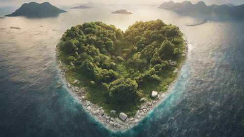 A heart-shaped island, splitting into two due to a powerful earthquake. Tapet [28e8fc10497945c0bcca]