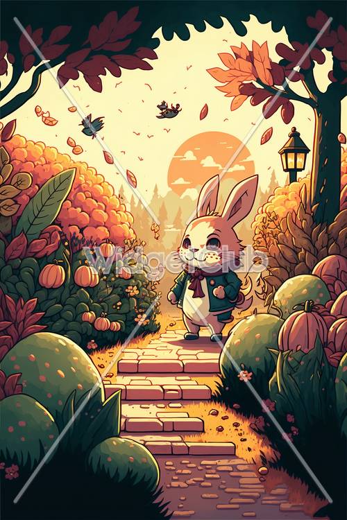 Przytulna jesienna scena ze słodkim króliczkiem