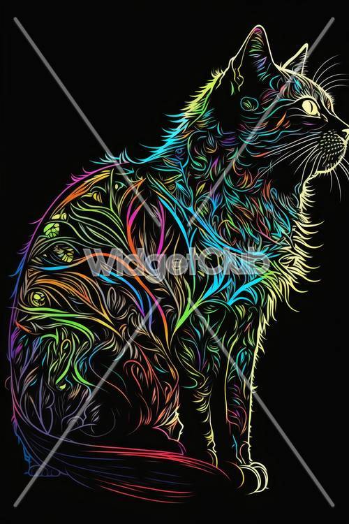 Renkli Neon Kedi Sanatı