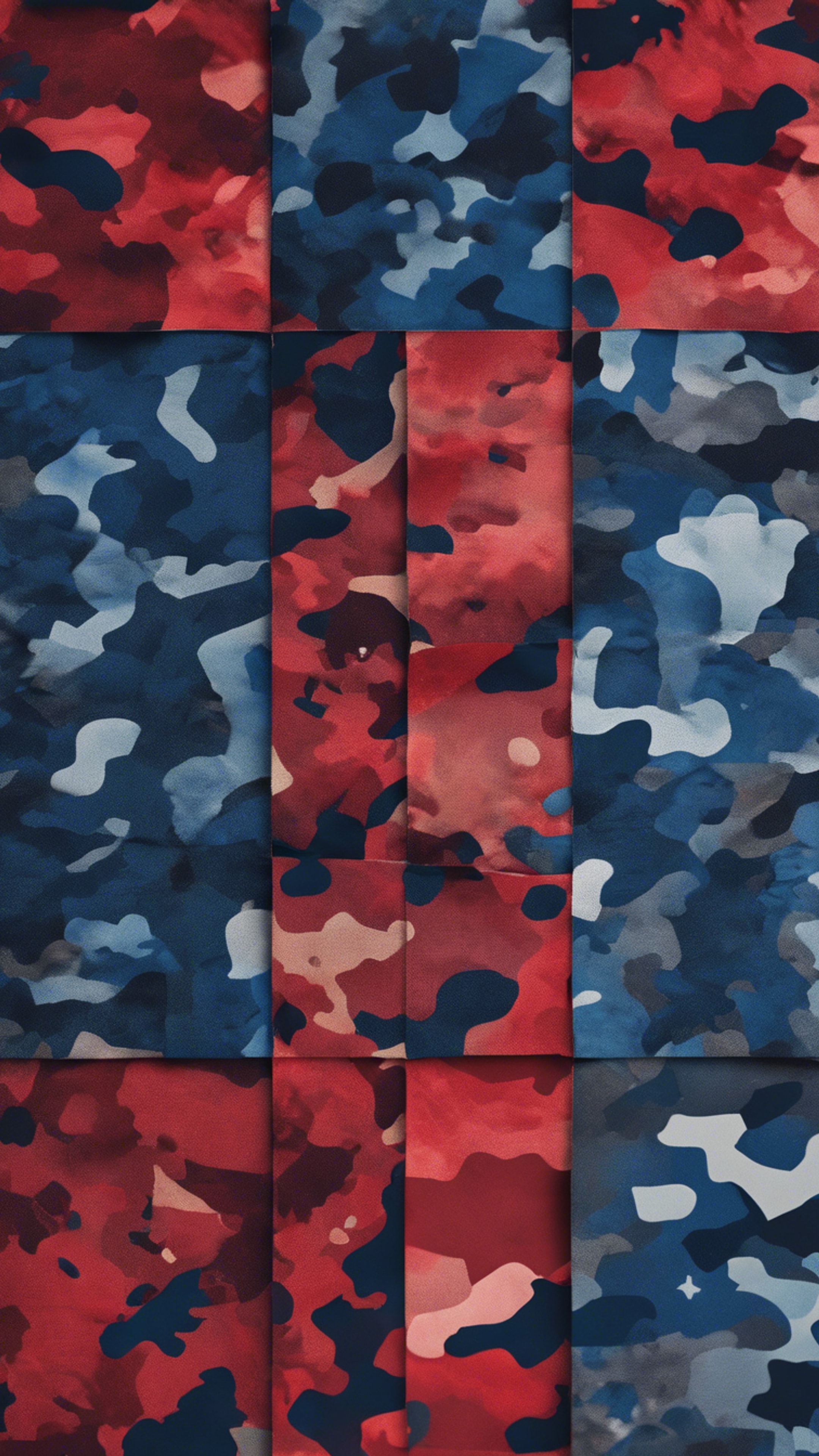 Wide patches of red and blue in a modernized camouflage pattern. Tapeta[bf2d18a8e46c447ea6e3]