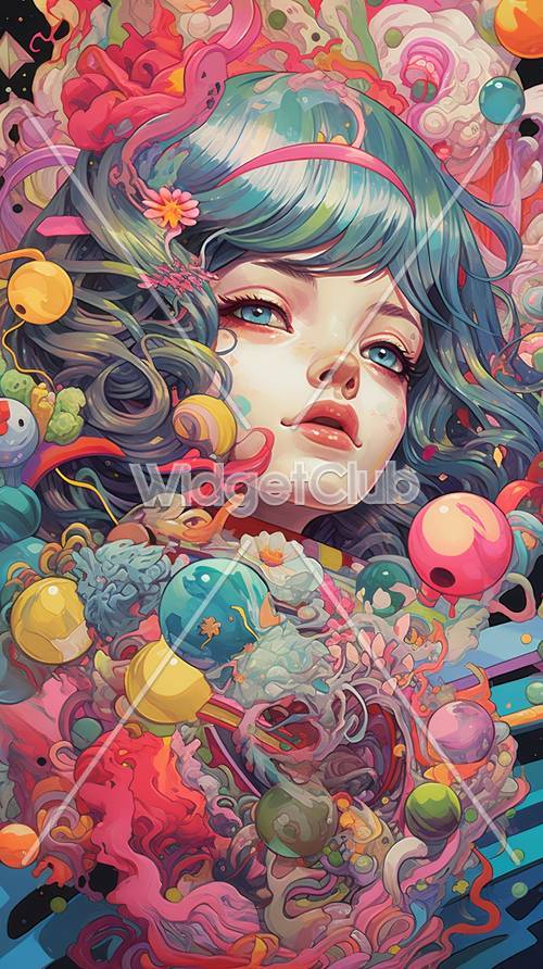 Colorful Fantasy Art with Girl and Magical Creatures