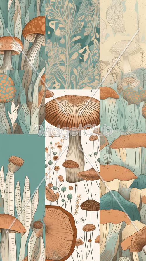 为年轻探险家们呈现的迷人蘑菇和植物插图