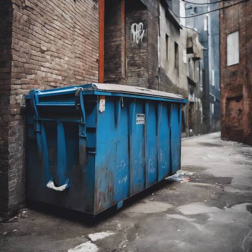 Dumpster in an alley with a blue grunge aesthetic. Валлпапер [f0a8dd56645e46b98272]