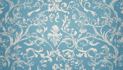 Нежно-голубой дамасский узор с тяжелыми завитками и завитками, наполненный элегантностью.