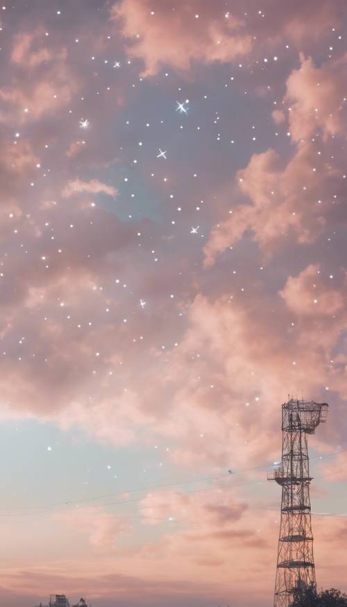 A pale dawn sky embellished with the Cancer constellation, gently gleaming through the pastel clouds. Tapeta [0c3b18210dcb4347b225]