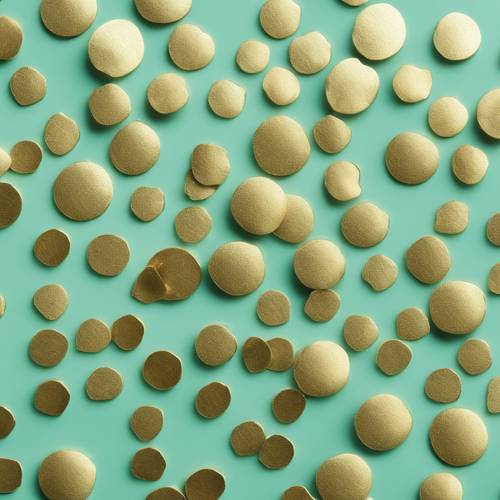 Minimalistic gold polka dots arranging randomly on a soft mint background. Tapet [ae4188308c1547969414]