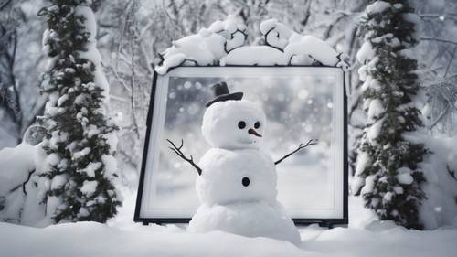 A winter wonderland with a snowman holding a sign with a white quote.