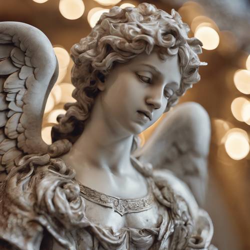 A close-up of a Baroque style sculpted angel.