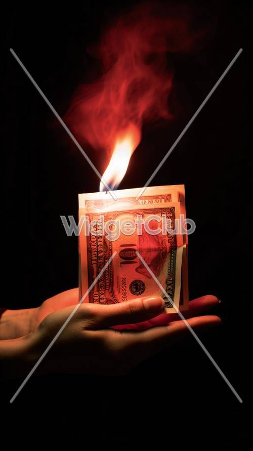 お金が燃える壁紙　