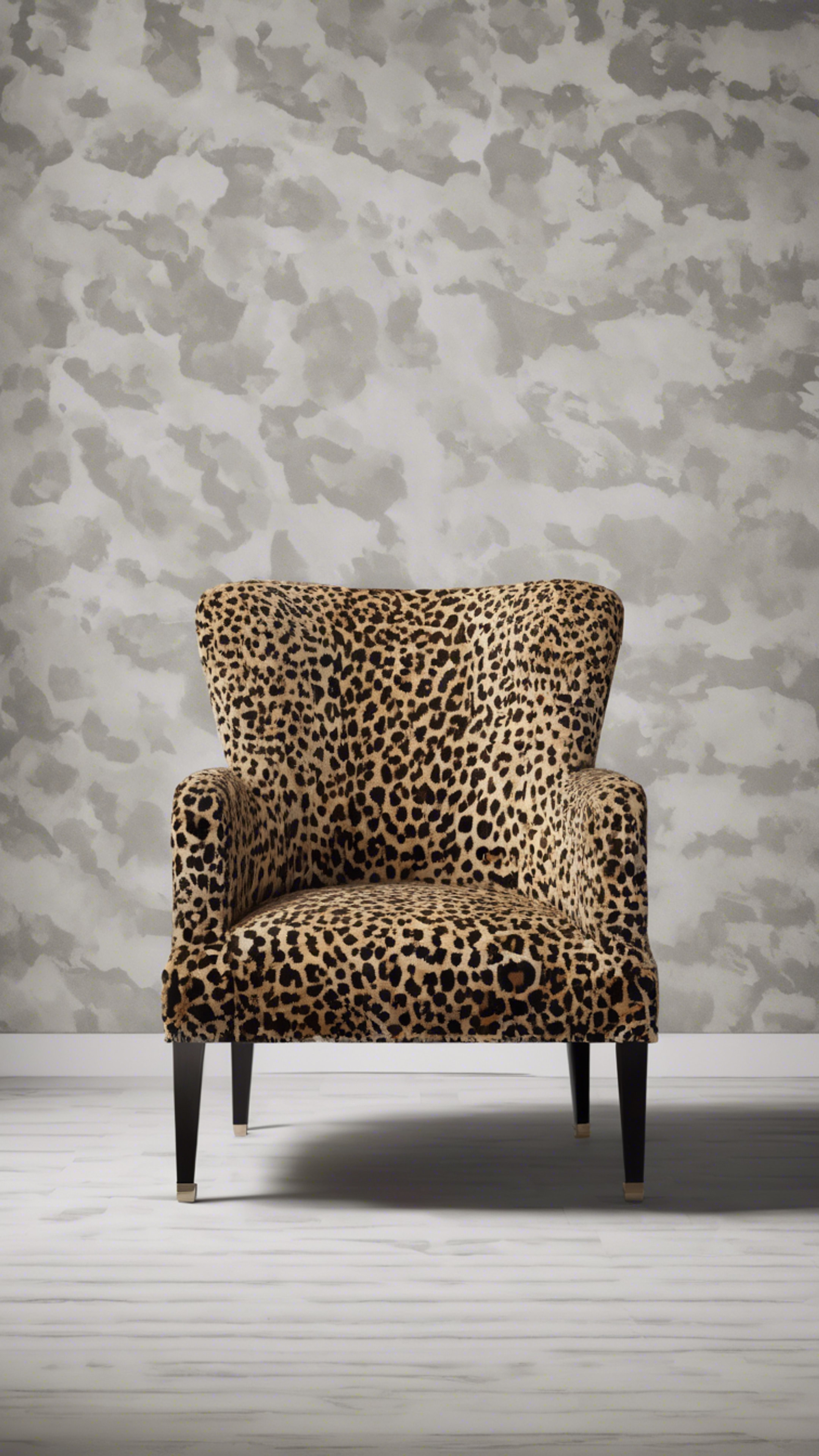 A sleek modern chair upholstered in a faux cheetah print fabric. Wallpaper[b11693f31cbc4f3ea424]