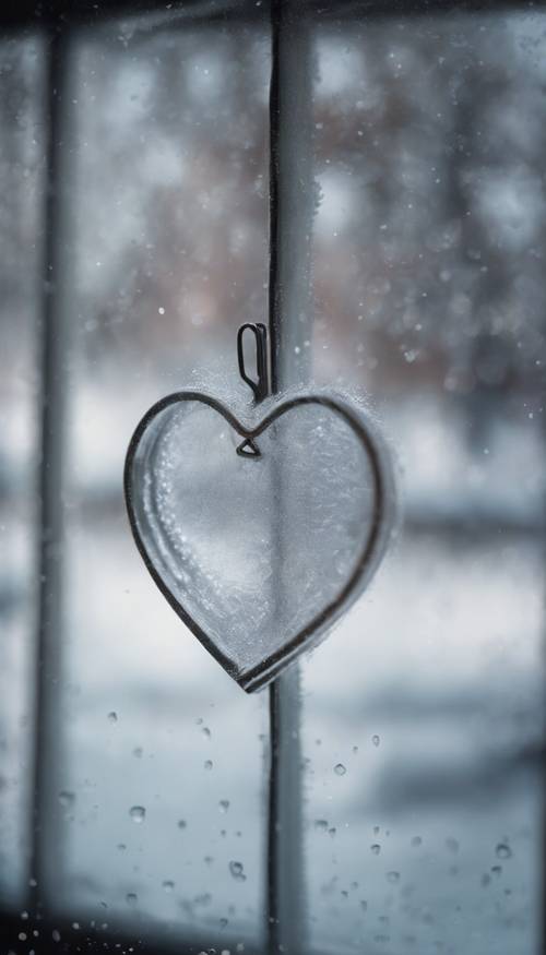Białe serce narysowane na zaparowanym oknie podczas mroźnego zimowego dnia. Tapeta [6df024b3671d47359d73]