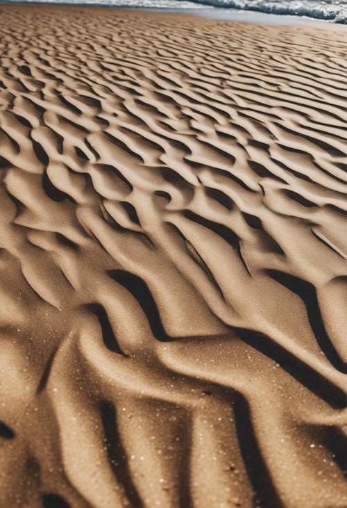 Uma vista abstrata de uma praia arenosa, com texturas granuladas bronzeadas de perto.