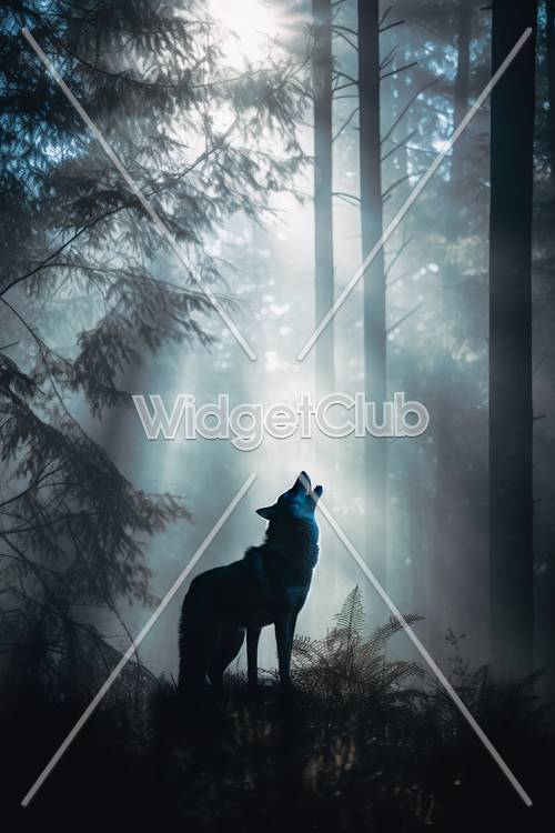 Mystical Forest Scene with Howling Wolf