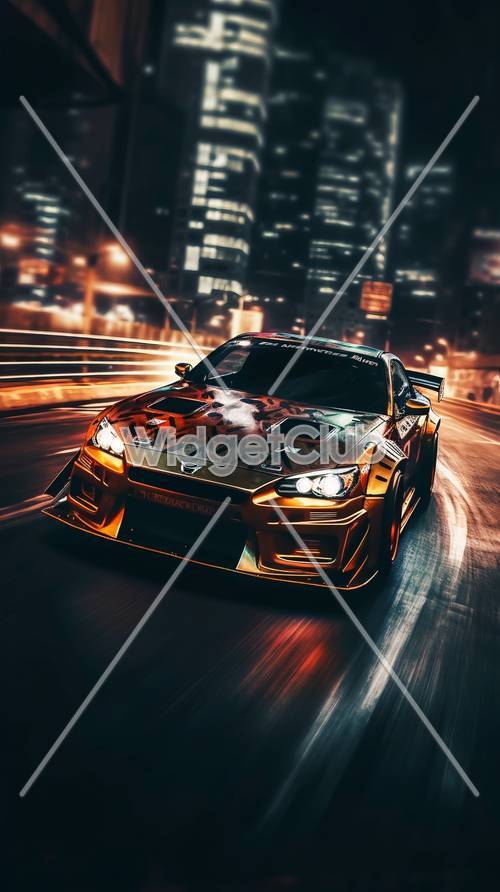 Speedy Sports Car Racing Through the City at Night