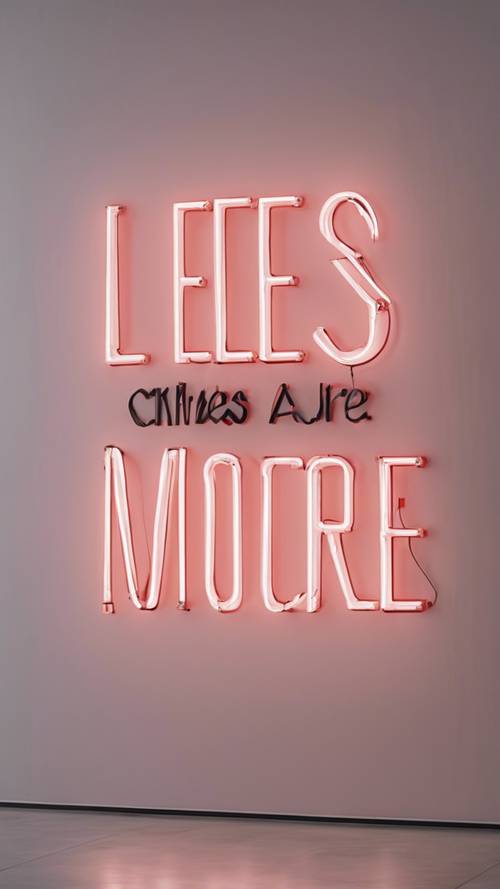 Un&#39;insegna al neon con la scritta &quot;Less is More&quot; in una galleria d&#39;arte minimalista.