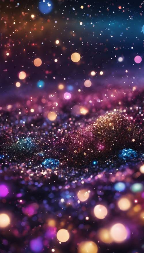 A rich, night sky decked with twinkling, jewel-toned glitter of various sizes.