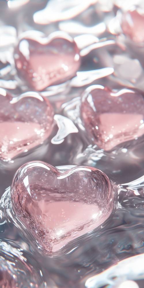 Pink Hearts Floating in Water