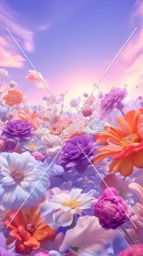 Flores coloridas em um céu de sonho