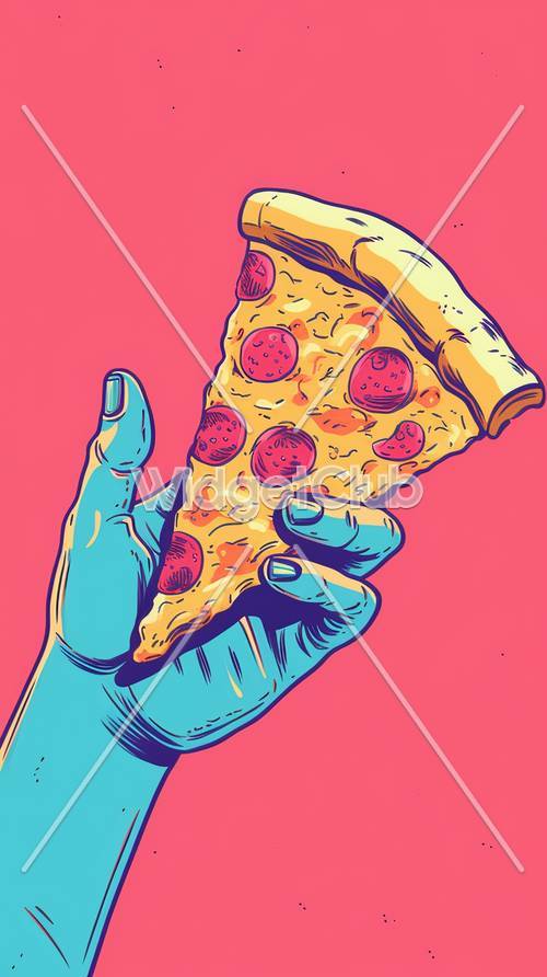 Arte della fetta di pizza luminosa e divertente