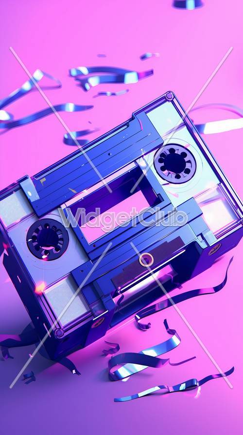 Retro Cassette on Purple Background