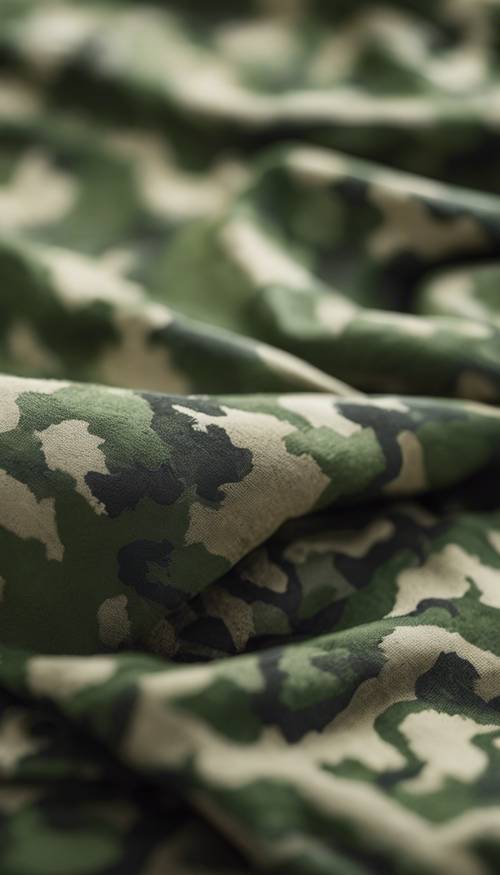 A blanket of green camo wrapping a retired army artillery.