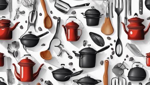 Kuchnia o tematyce wzór z narzędziami do gotowania na białym tle.