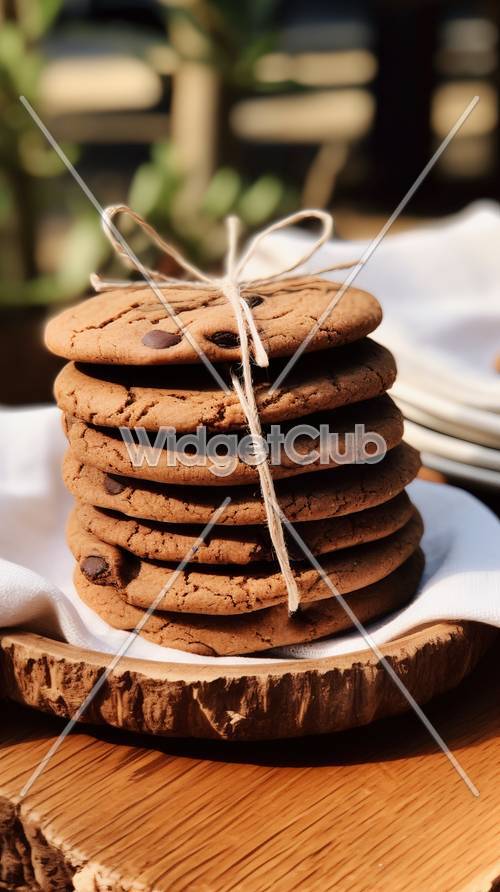 Chocolate Chip Cookies Stack Tied with Twine