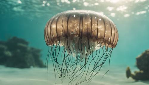 Młoda czarna meduza meduzy w krystalicznie czystych wodach tropikalnych