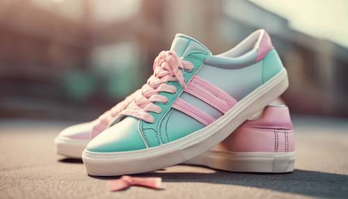 Retro 80's style sneakers with pastel ombre laces. Tapet [5a704b892f0c461e9645]