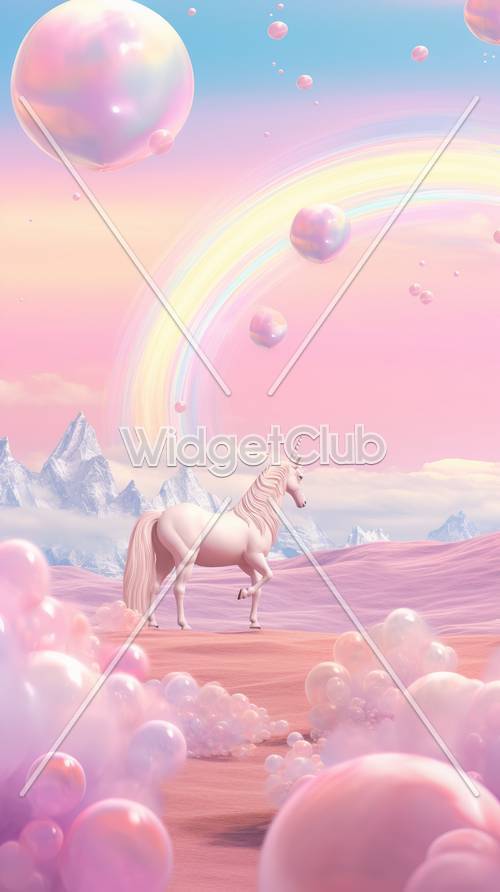 Escena de fantasía de arcoíris y unicornio.