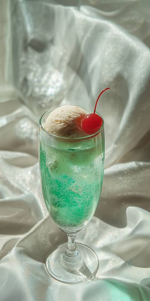 Cool Green Soda with Ice Cream Cherry on Top