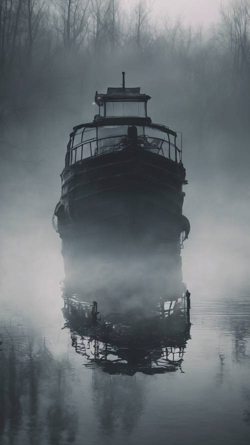 An ominous black lagoon, surrounded by a dense fog that partially obscures the view.