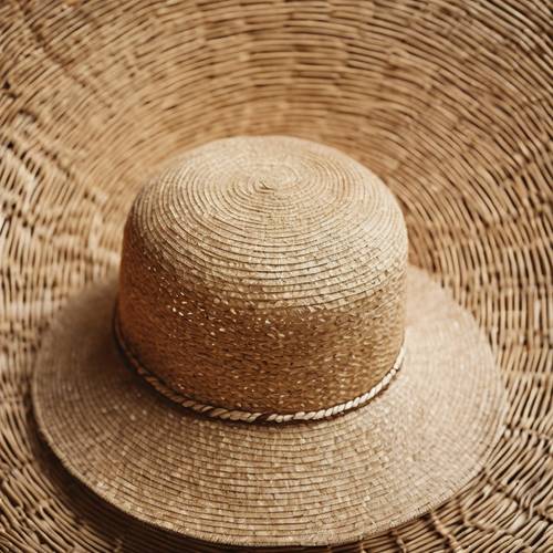 Un elegante sombrero de verano tejido con paja color canela y diseñado con un atractivo estampado.