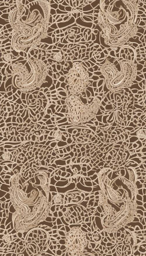 A small repeating pattern of tan paisley shapes intertwined into a lace design. Tapet [9d0ae5701b1647e1abc7]