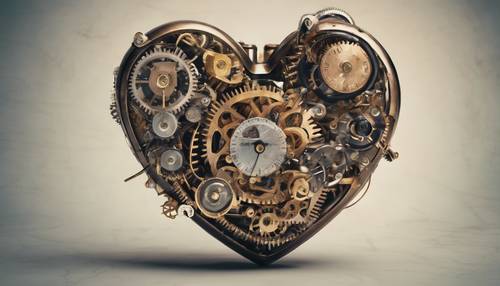 Envisioning a mechanical steampunk heart, assembled from gears and pressure meters, pulsating mechanically.