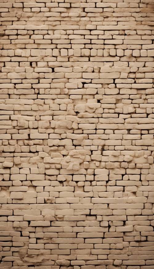 향수를 불러일으키는 고대의 질감을 지닌 크림색 벽돌 벽.