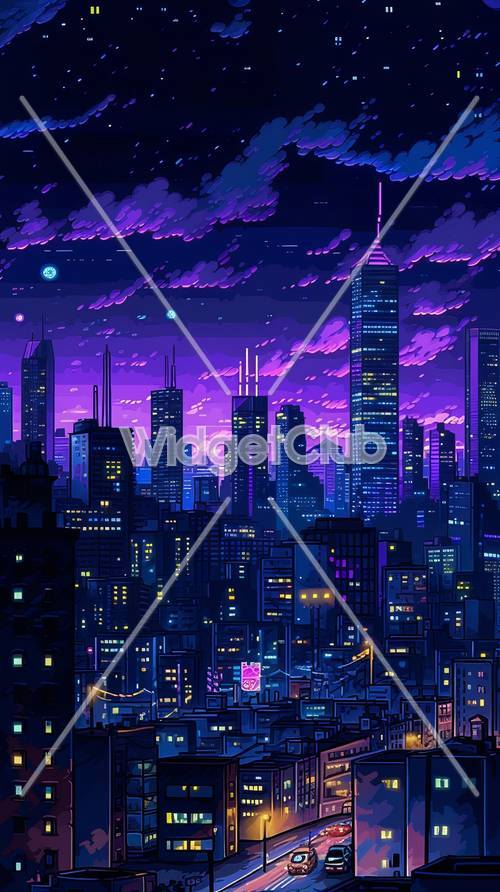 紫色の夜の街の風景