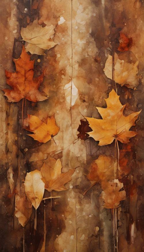 Abstrakcyjny obraz inspirowany barwami jesieni, swobodnie wykorzystujący głębokie brązy i brązowe kolory.