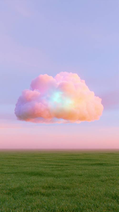 Nube colorida sobre un campo verde