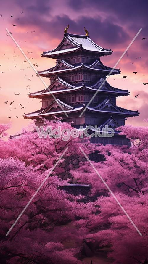 Castello giapponese in fioritura di Sakura