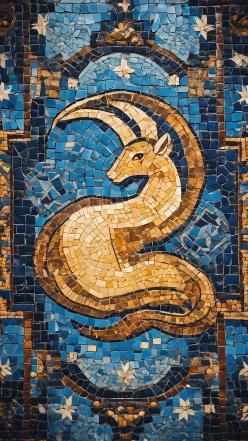 A mosaic tile design associated with Capricorn zodiac sign.