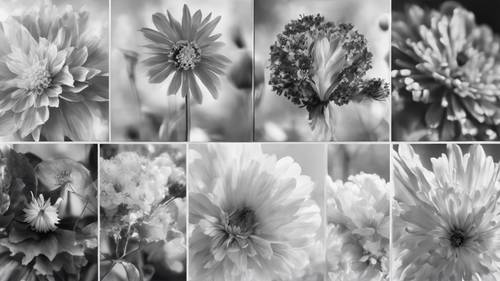 Collage numérique en noir et blanc présentant des images superposées de fleurs avec un effet de rêve global.