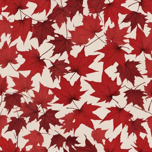 Сплошной узор из малиново-красных кленовых листьев на старом японском свитке.